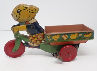 J. Chein Lithographed Easter Bunny Cart Toy