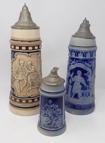 3 German Lidded Steins