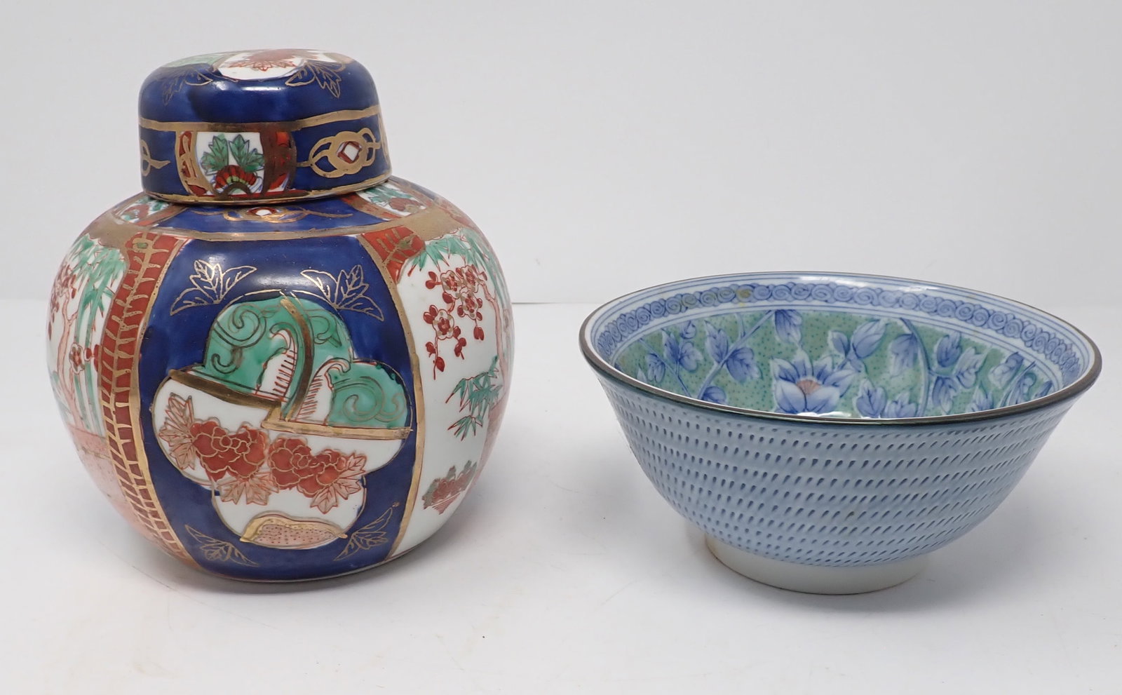 Chinese Tea Caddy & Bowl: Tea caddy is apprx 5" in diameter and 6" tall. Shipping available