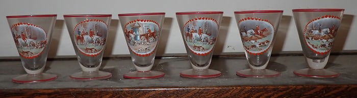 6 Hand Paint Fox Hunt Cordial Cups