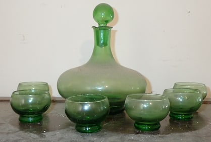 Blenko style Decanter & Glasses