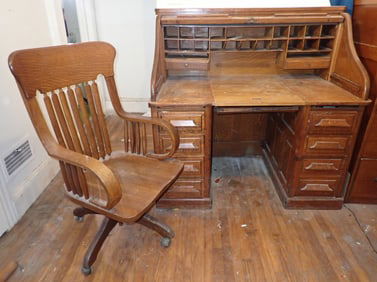 The Cunn Oak Rolltop Desk & Chair