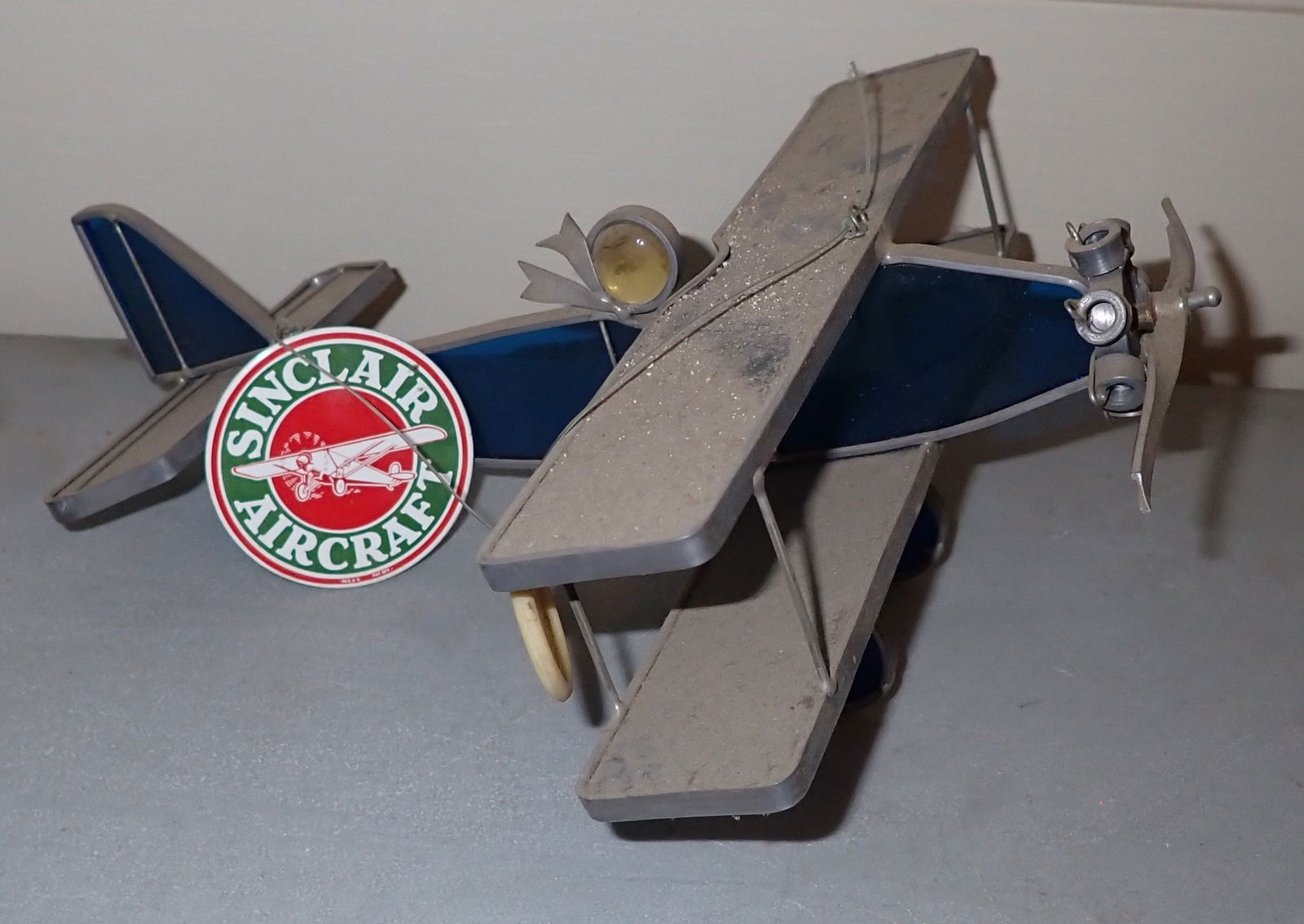 Stained Glass Airplane & Sinclair Porcelain Magnet: Airplane is approx 8 1/4" wide and 9 1/2" long. Shipping available