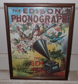 Framed Edison Phonograph Print