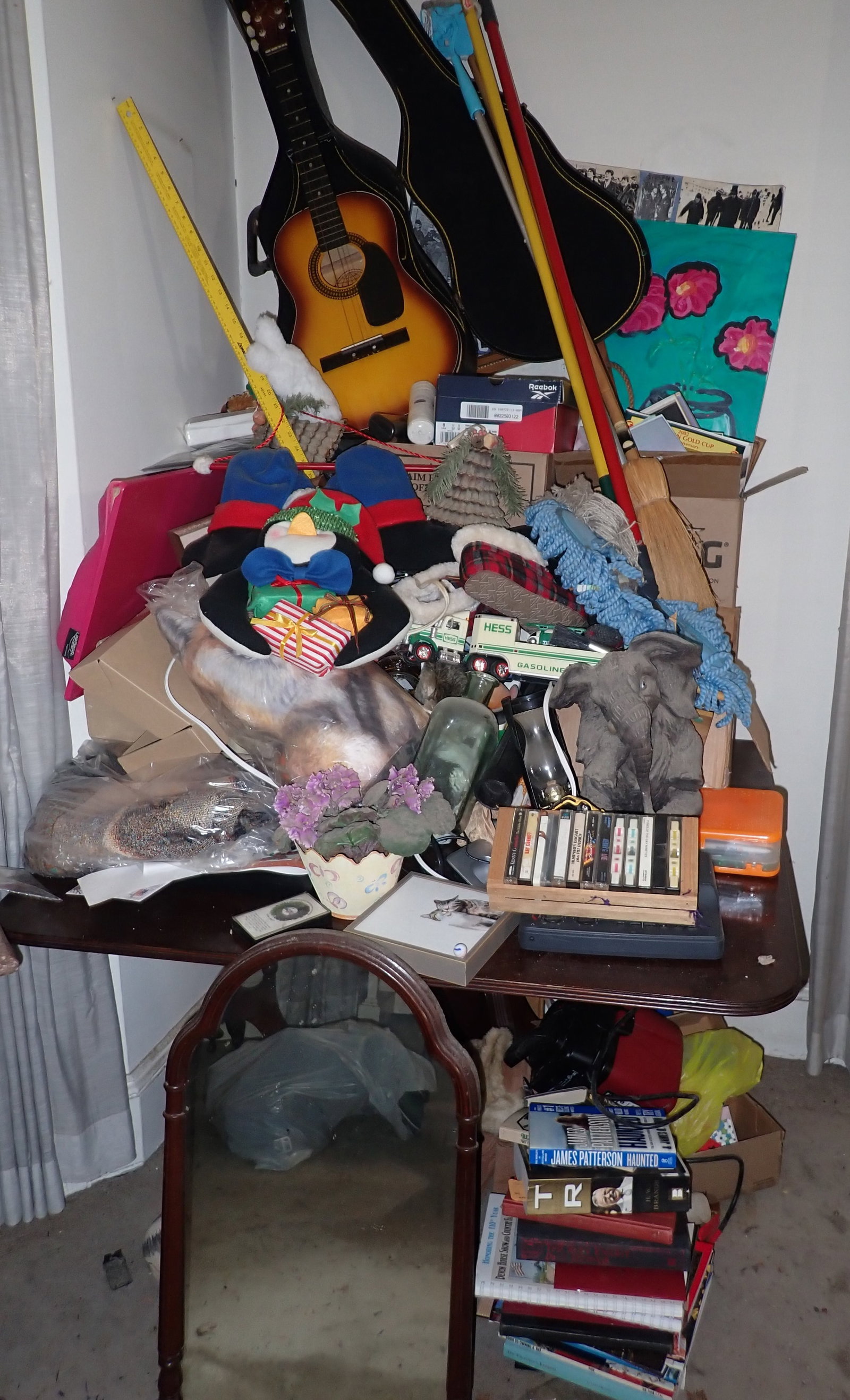Table & Contents: Lot includes table, everything on it and under it, and mirror. Take what you want and leave the rest. No in house shipping !