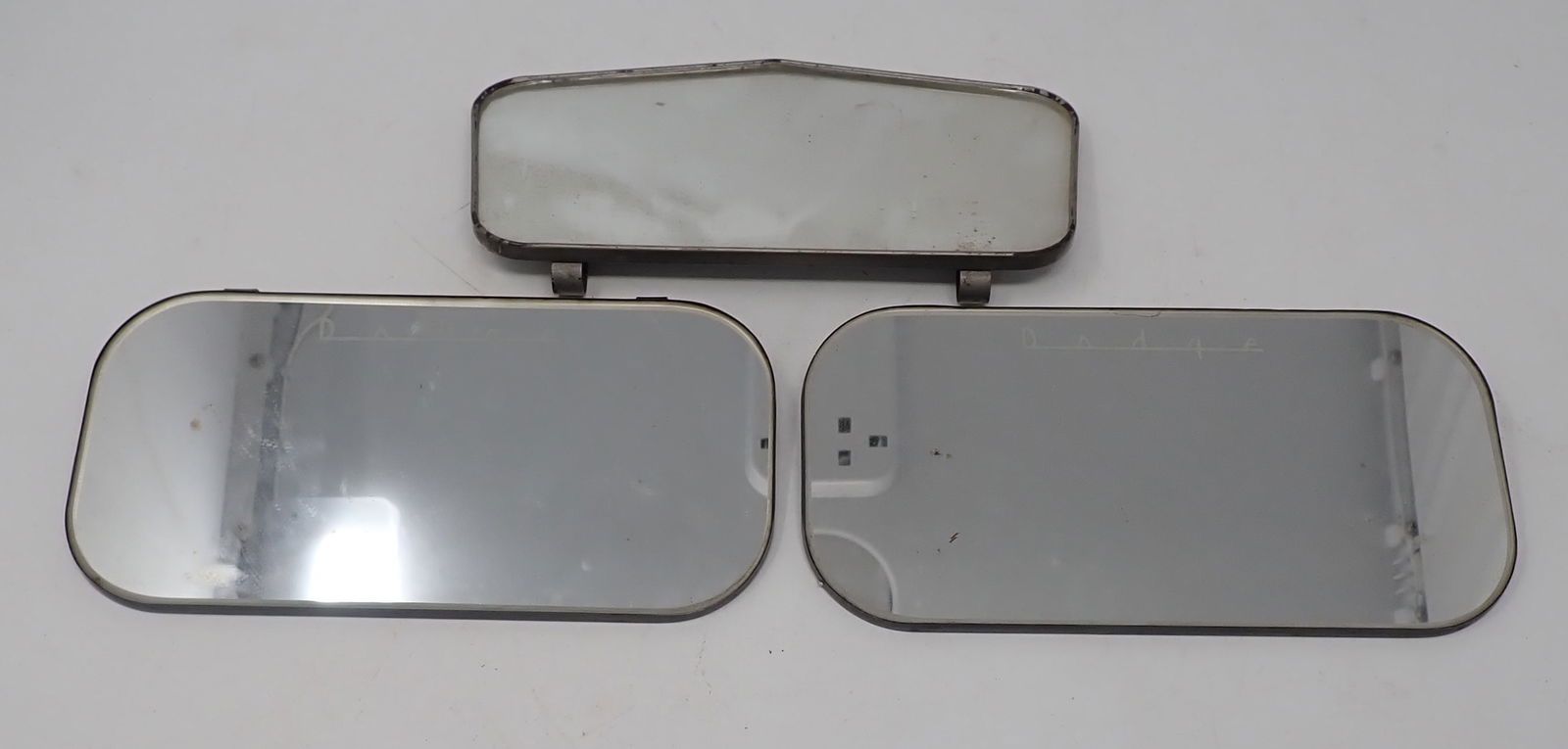 3 Car Mirrors incl Dodge: 2 Dodge mirrors in front are approx 4" x 8". Shipping available
