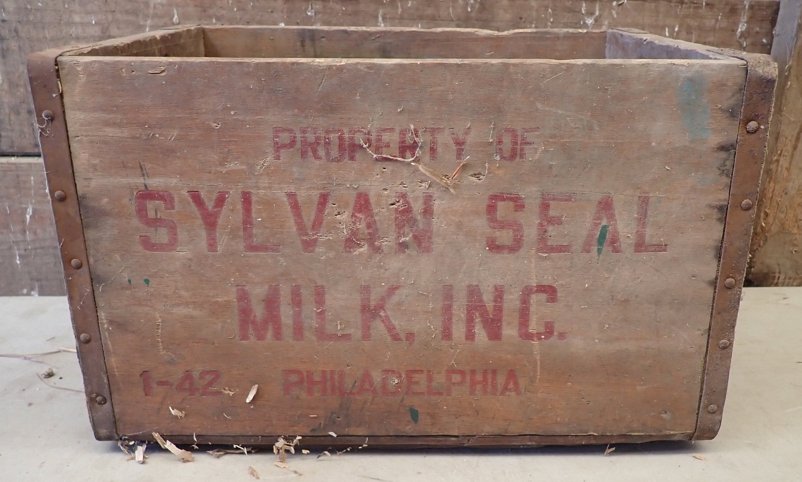 1942 Sylvan Seal Wooden Milk Crate: Philadelphia Wooden Crate - Approx 12 1/2" x 16 1/2" x 10 3/8" tall. Shipping available