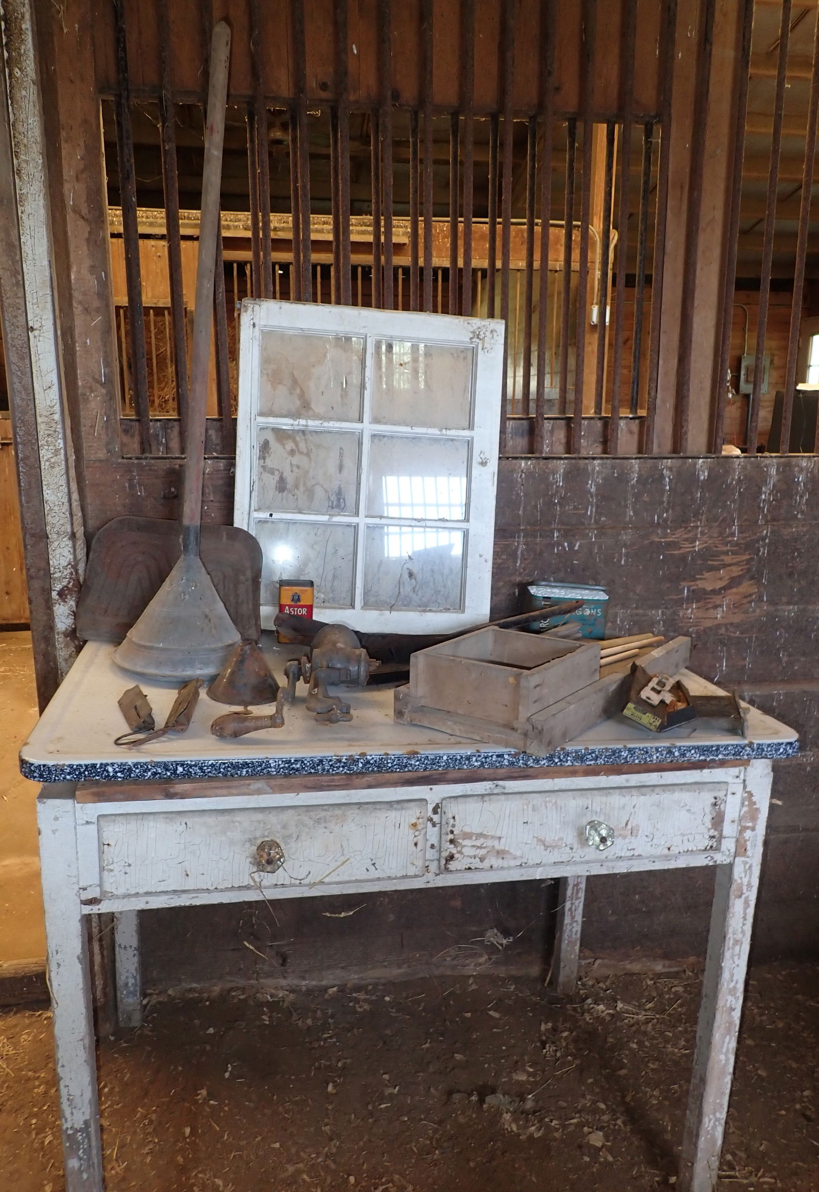 Coal Scoops Brass Scales Porcelain Top Table (1 of 8)