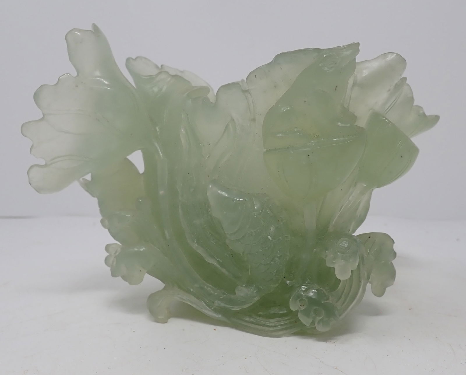 Chinese Jade Koi Sculpture: Approx 4" x 6" x 4 1/2" tall. Shipping available