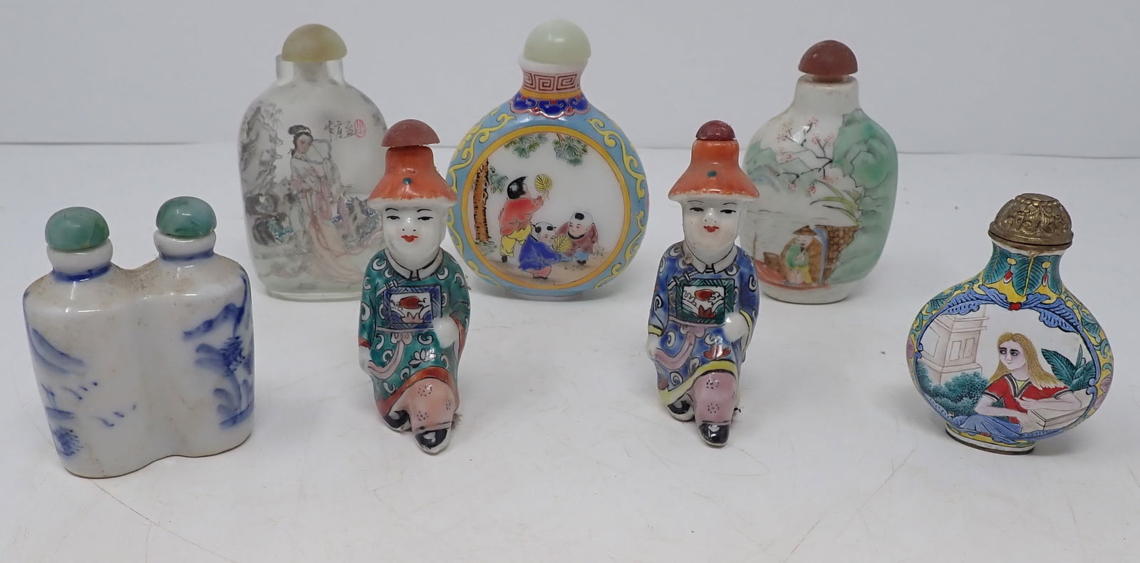 Chinese Snuff Bottles: Front right one is cloisonne. Tallest is approx 3 1/8". Shipping available
