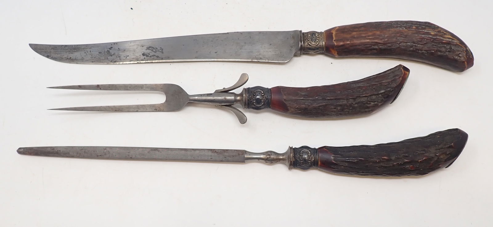 Wilbert Cutlery Bone Handle Sterling Bands Carving Set: Carving Set - Knife is apprx 15" long. Shipping available