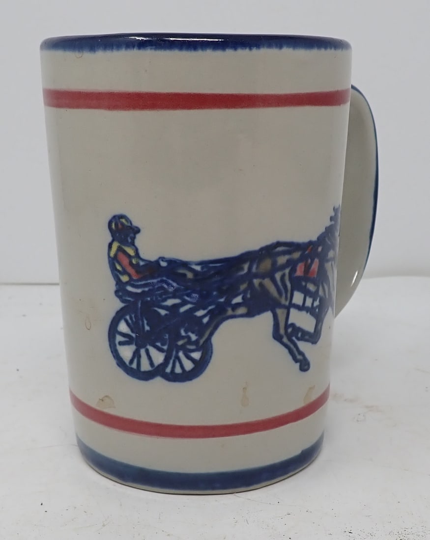 Louisville Stoneware L.V Harkness Mug: Horse racing mug is apprx 3 1/4" in diameter and 4 3/4" tall. Shipping available