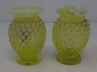 Fenton Hobnail Opalescent Topaz Vases
