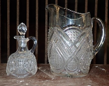 Cruet & EAPG Glass Pitcher