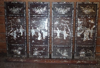 Oriental Panels & Plate Shelf w/ Mother of Pearl Inlay