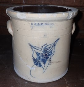 E&LP Norton Blue Decorated Stoneware Crock
