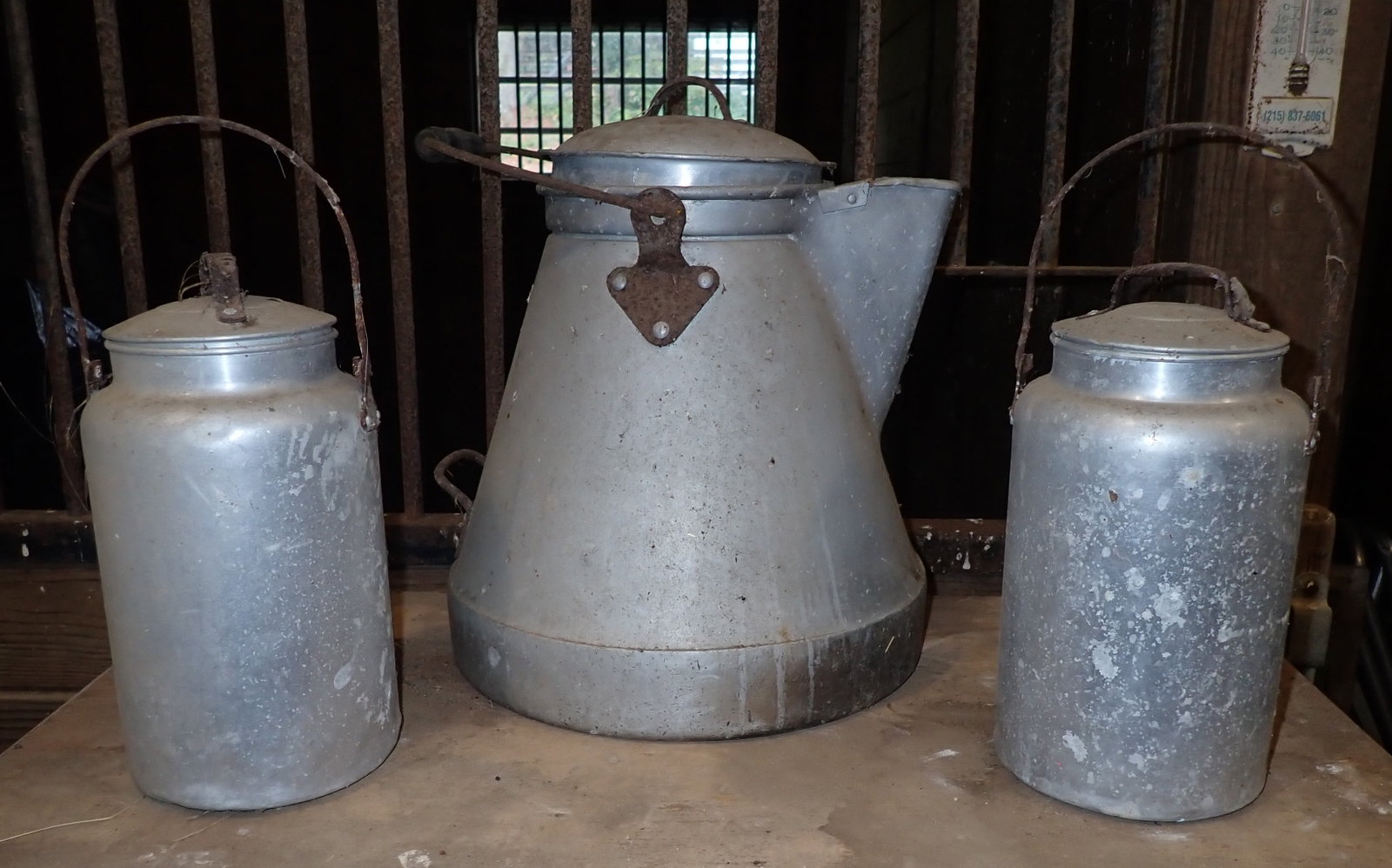 Aluminum Coffee Pot and Cream Cans: Coffee pot is approx 13 1/4" in diameter and 15 1/2" tall. No in house shipping !
