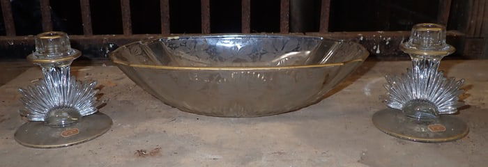 Fostoria Serving Dish & Candle Holders