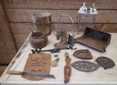 Lead Pot Jointed Wood Figure Trivets & Misc