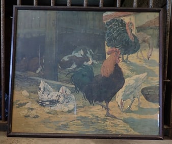 Ed Henry Baudot Hand Colored Farm Scene Lithograph