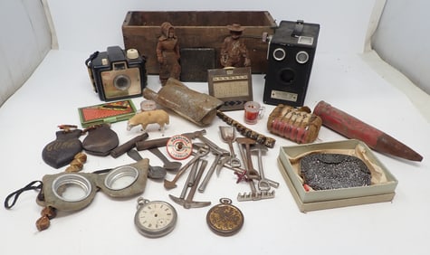 Cameras , Cast Iron Amish Figures , & Misc