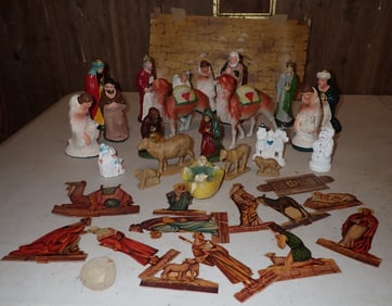 Chalkware Wax & Celluloid Nativity Figures
