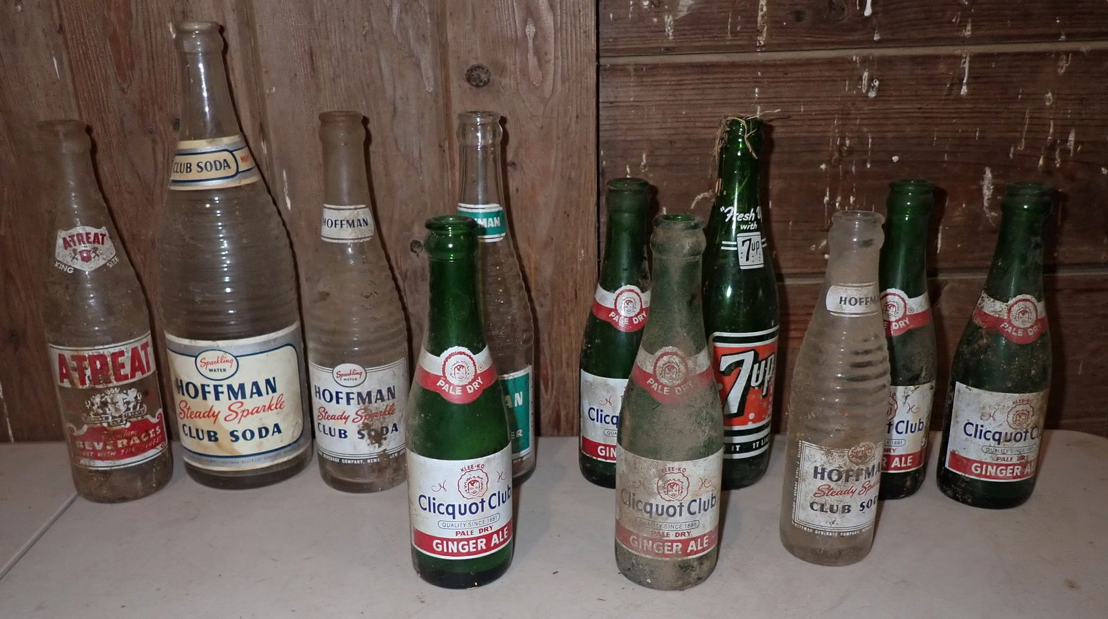 Hoffman A-Treat & Cliquot Soda Bottles: Tallest is approx 12". Shipping available ($20 handling charge, plus postage)