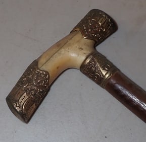 Bone Handle Bamboo Walking Stick w/ Carved Bug