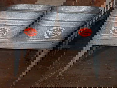 Wheeling Steel Washtubs w/ Rolling Stand