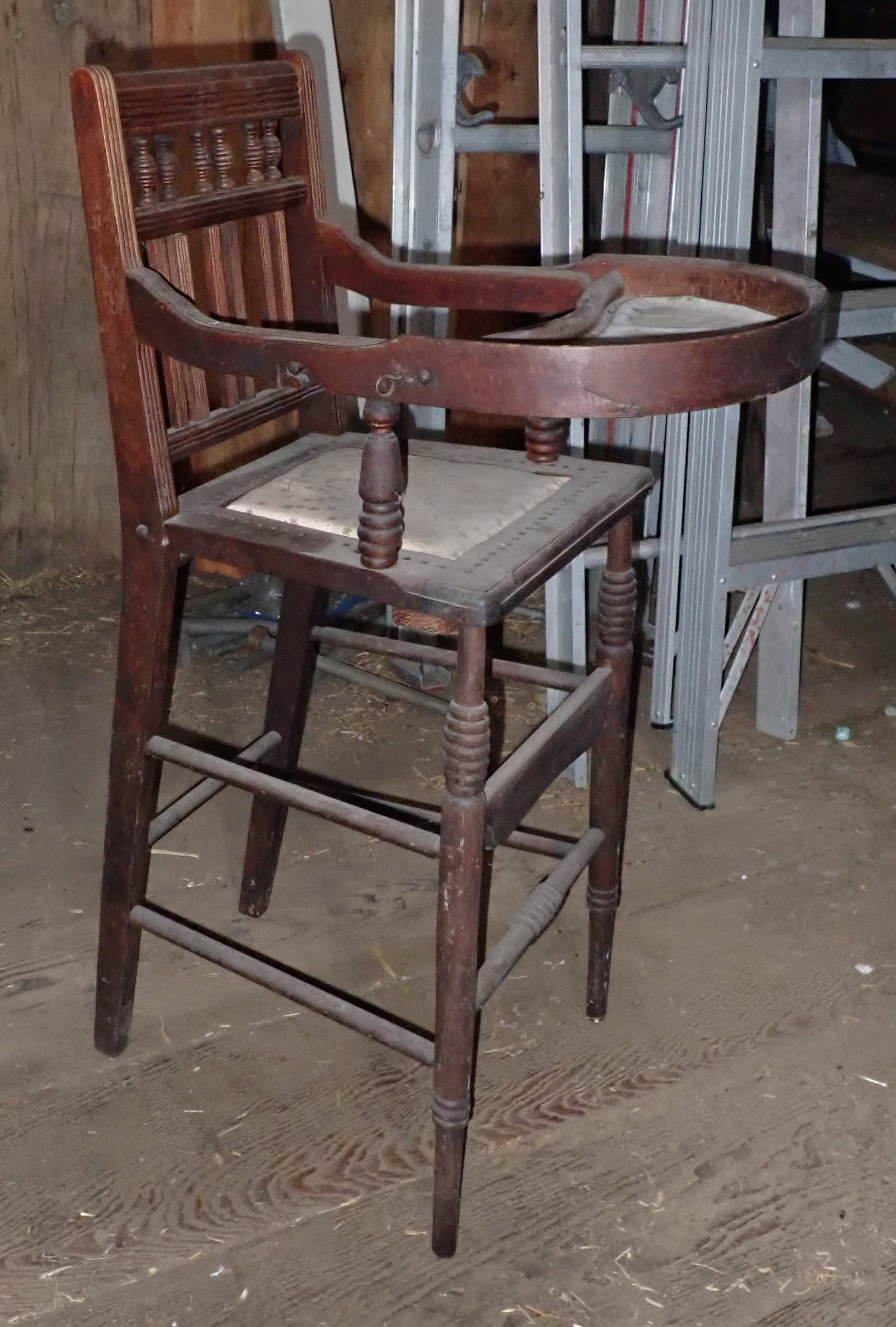 High Chair: Approx 14" wide and 36 1/2" tall. NO in house shipping !