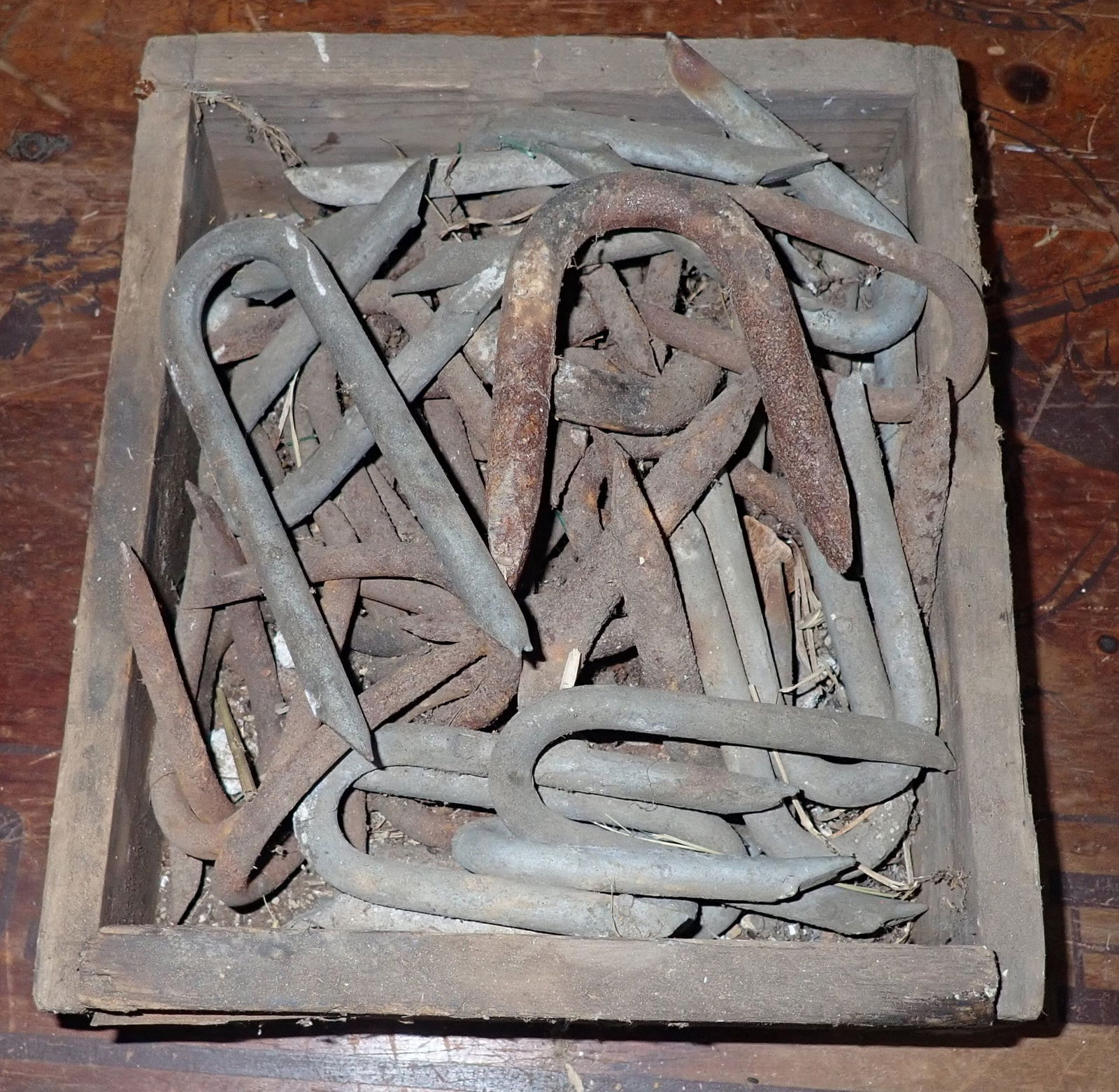 Box of Early Barn / Farm Staples: Box is approx 8 1/4" x 9 3/4" x 2 1/4" tall. Shipping available