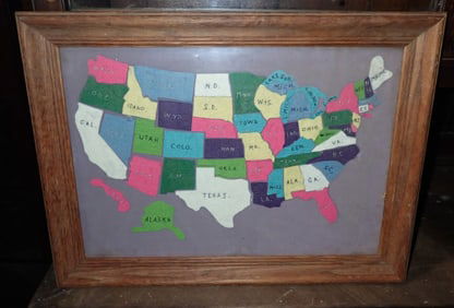 1967 Framed Felt United States Map