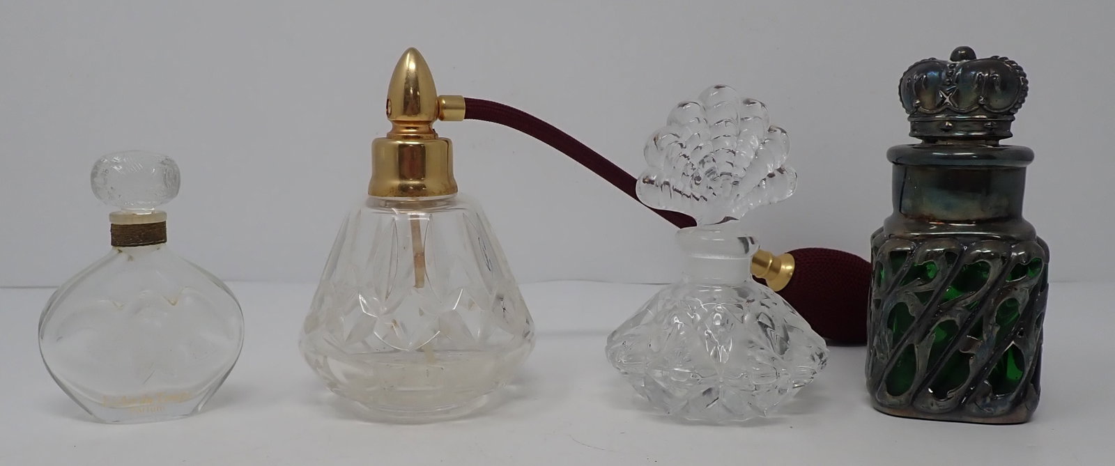 Perfume Bottles: Tallest is approx 4 1/4" tall. Shipping available