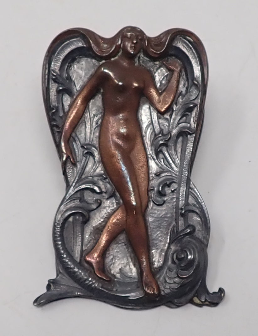 Art Nouveau Sterling & Copper Paper Clip: Approx 1 5/8" x 2 5/8". Shipping available