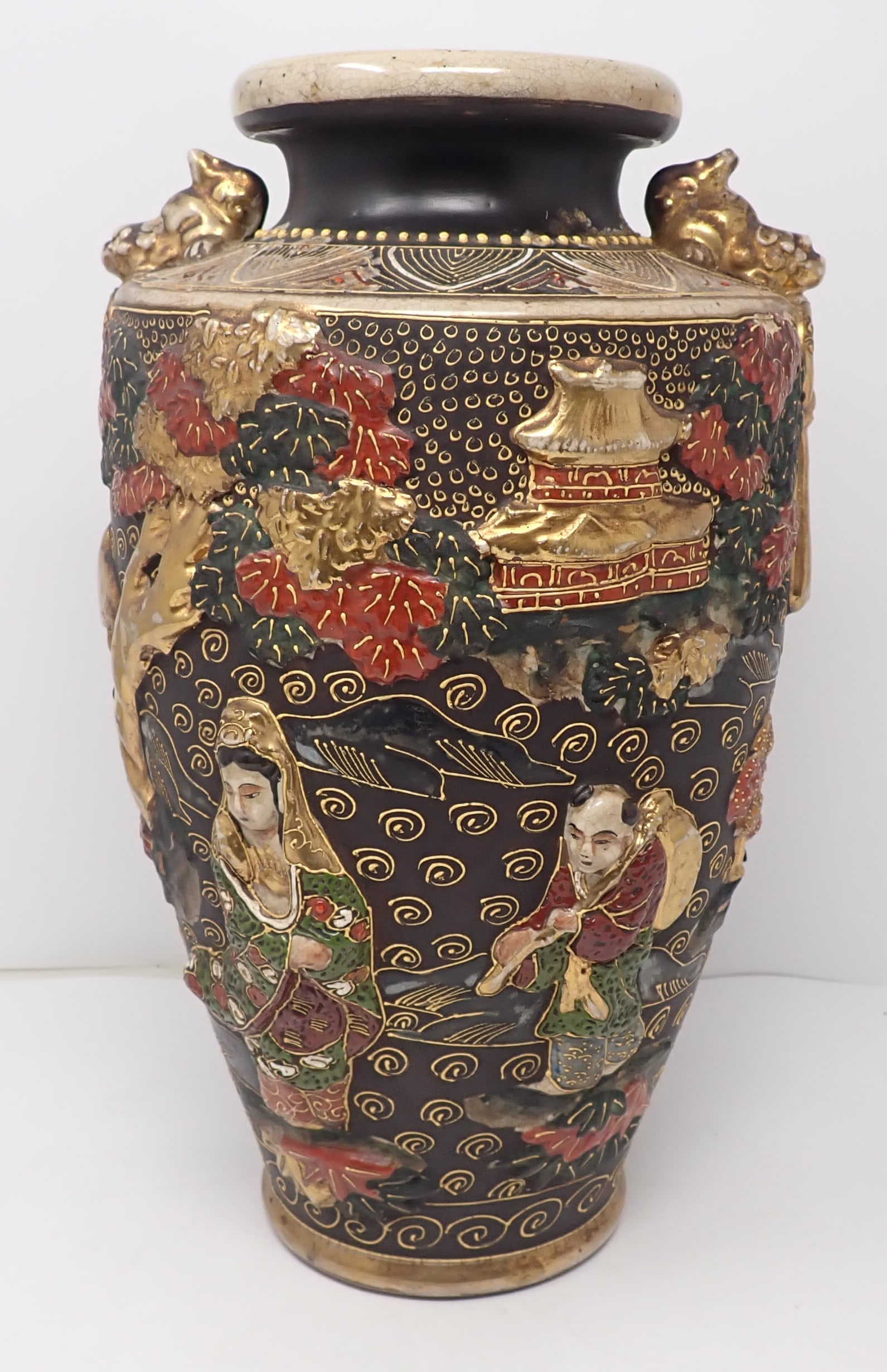 Japanese Satsuma Vase: Approx 7 1/4" in diameter and 12 3/4" tall. Shipping available ($20 handling charge, plus postage)