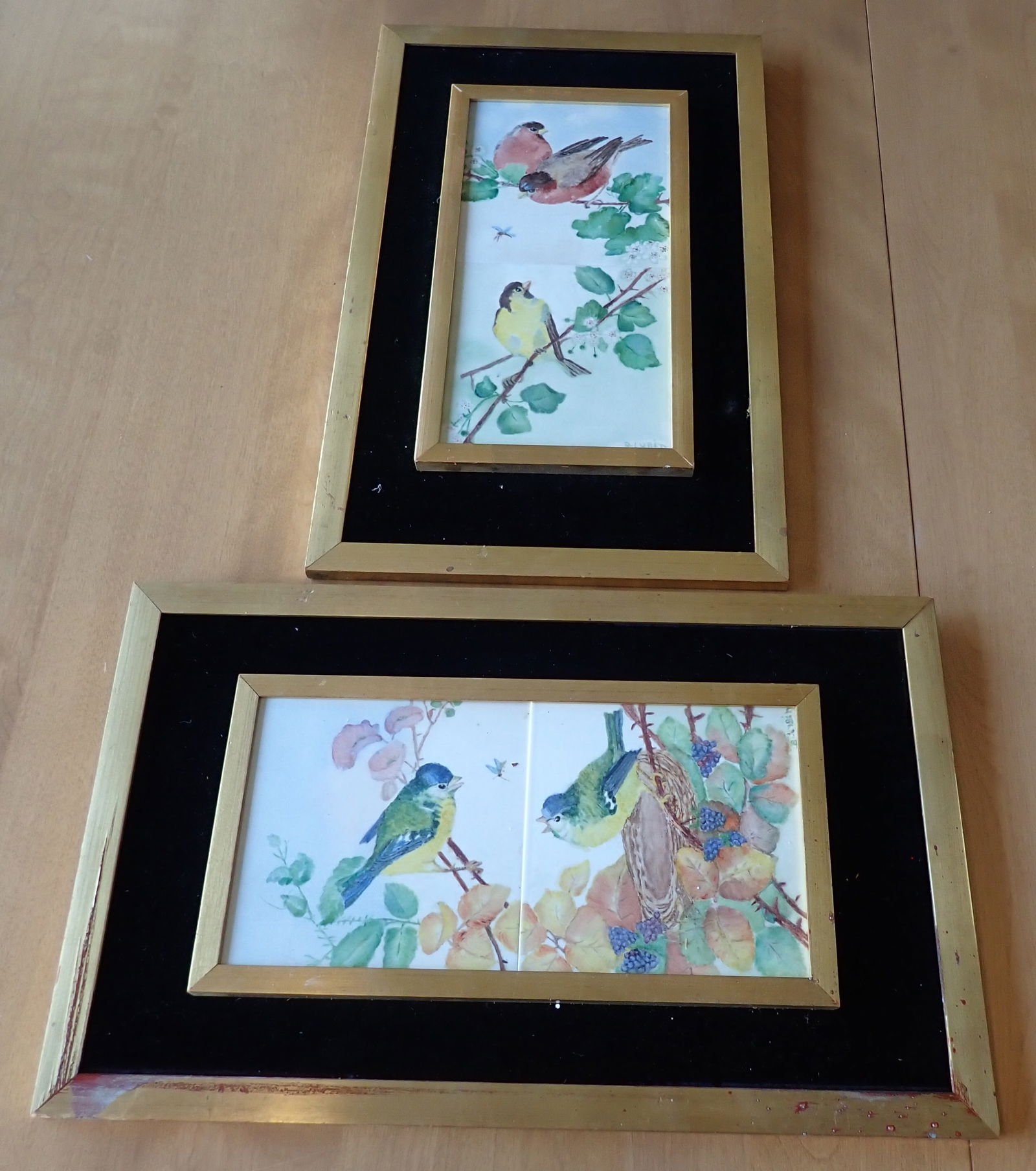 B. Lubin Signed and Framed Bird Tiles: Approx 11 1/2" x 18 1/2". Shipping available ($30 handling charge, plus postage)