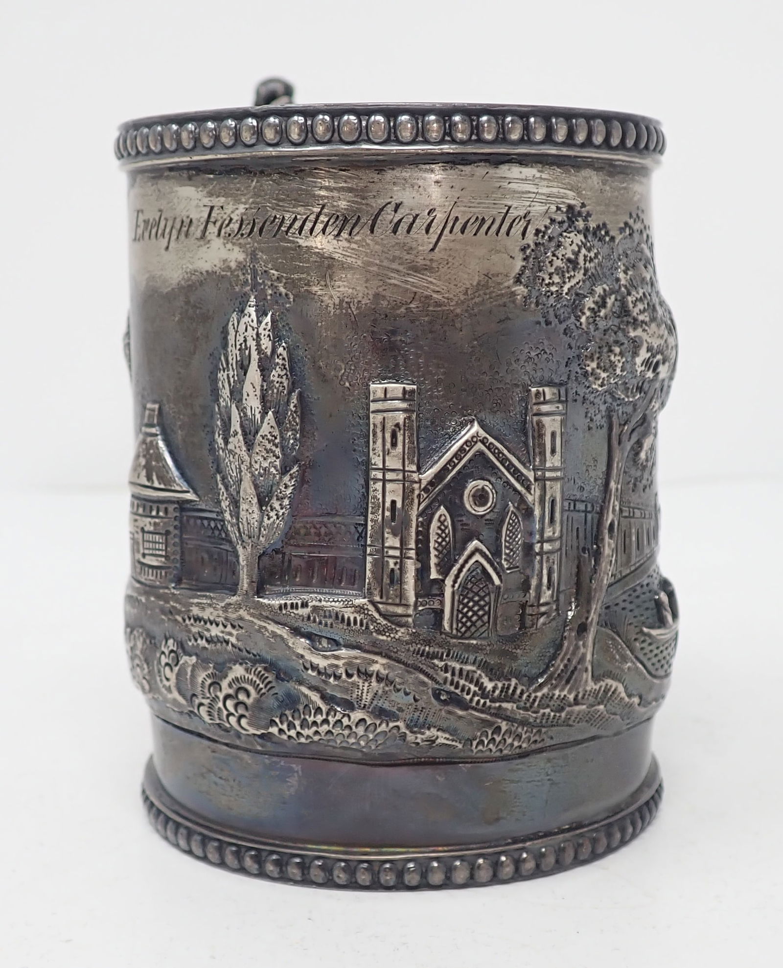 Coin Silver Evelyn Carpenter Cup: Approx 2 3/4" in diameter and 4" tall. Weighs apprx 135 grams. Shipping available