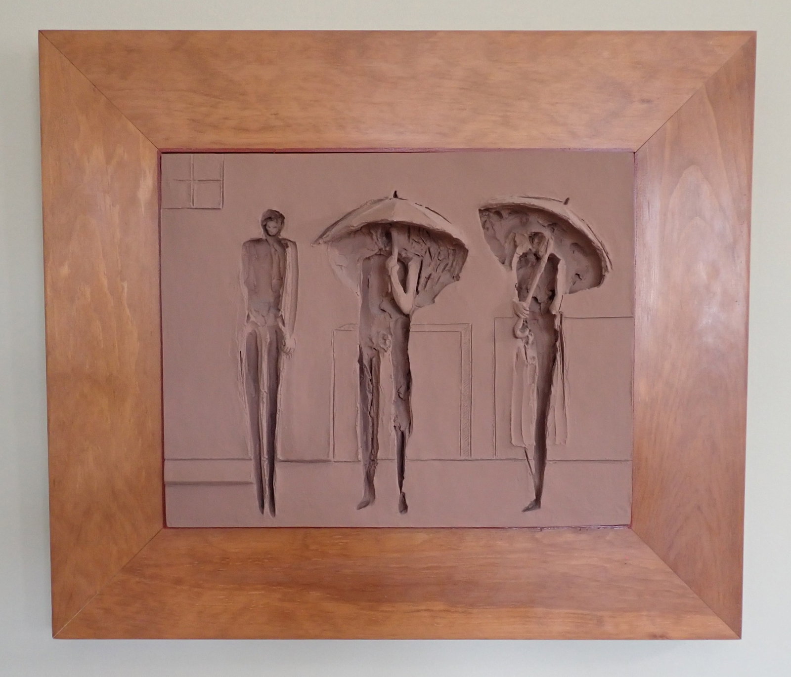 Ernesto Montenegro Cast Stone Sculpture: Signed Sculpture is Titled " Umbrellas " . Approx 25 1/4" x 29 1/4". No in house shipping !