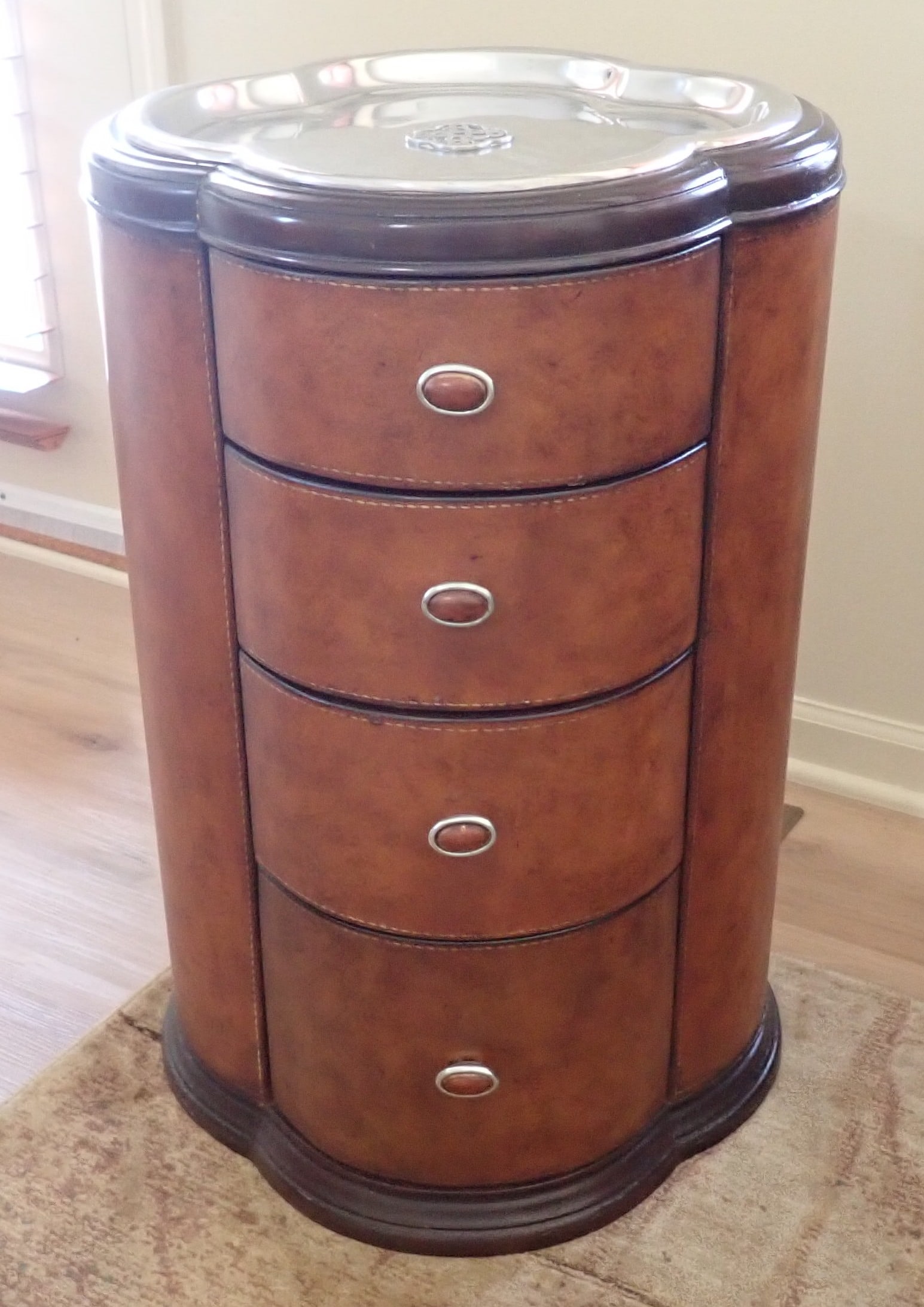 Bogart Leather Cigar Table: Approx 18" x 18" x 28" tall. No in house shipping ! Bring help to remove !