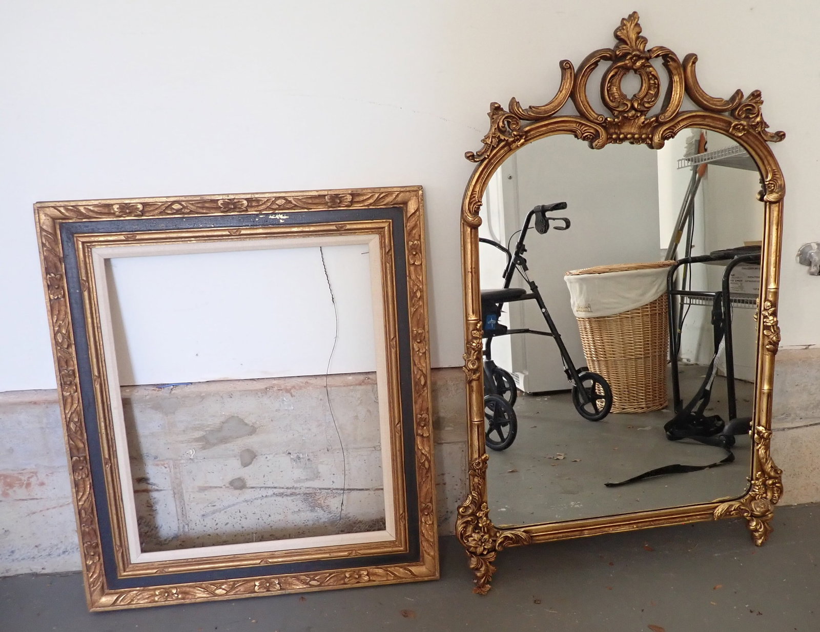 Gold Gilt Mirror & Picture Frame: Mirror is apprx 26" x 44". No in house shipping !