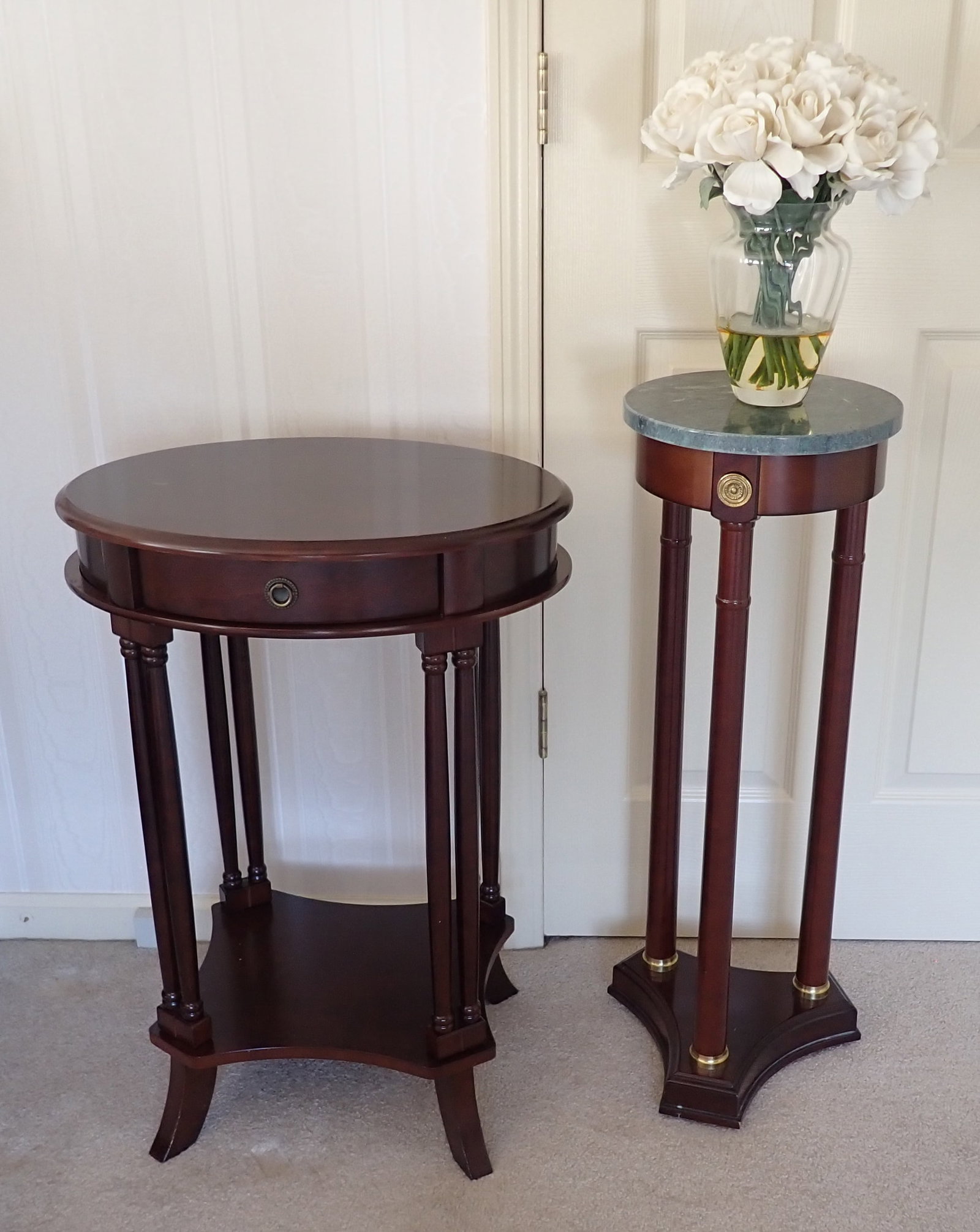 Lamp Stand & Bombay Plant Stand: Plant stand is approx 11" in diameter and 37 1/4" tall. No in house shipping ! Buyer to remove from second floor !