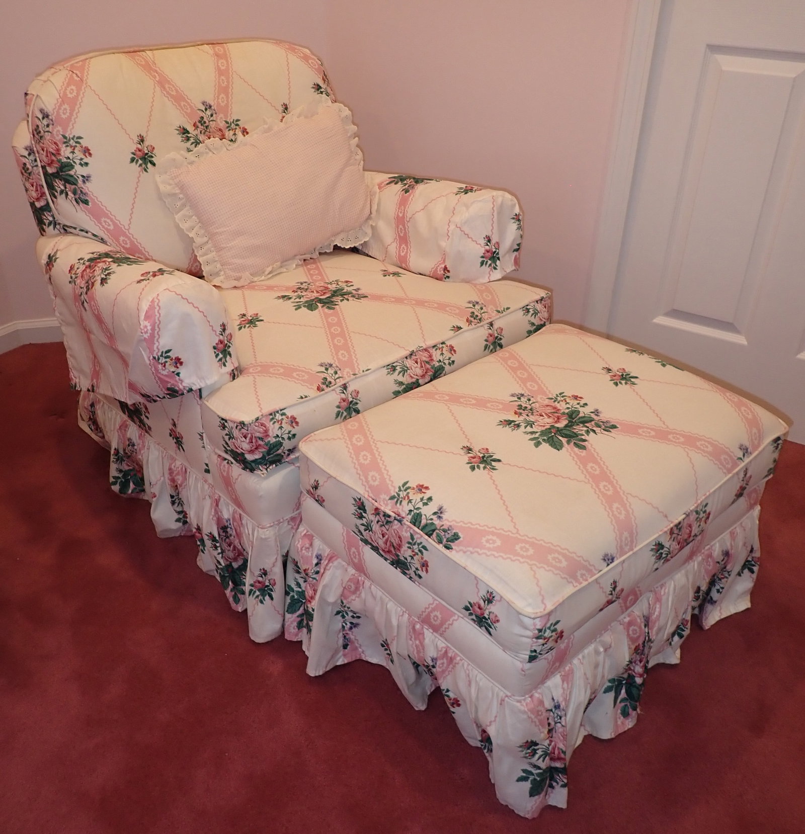Norwalk Furniture Chair & Ottoman: Chair is apprx 32" wide, 16" to seat, 22" deep, and 32" tall. Buyer to bring help to remove from second floor.