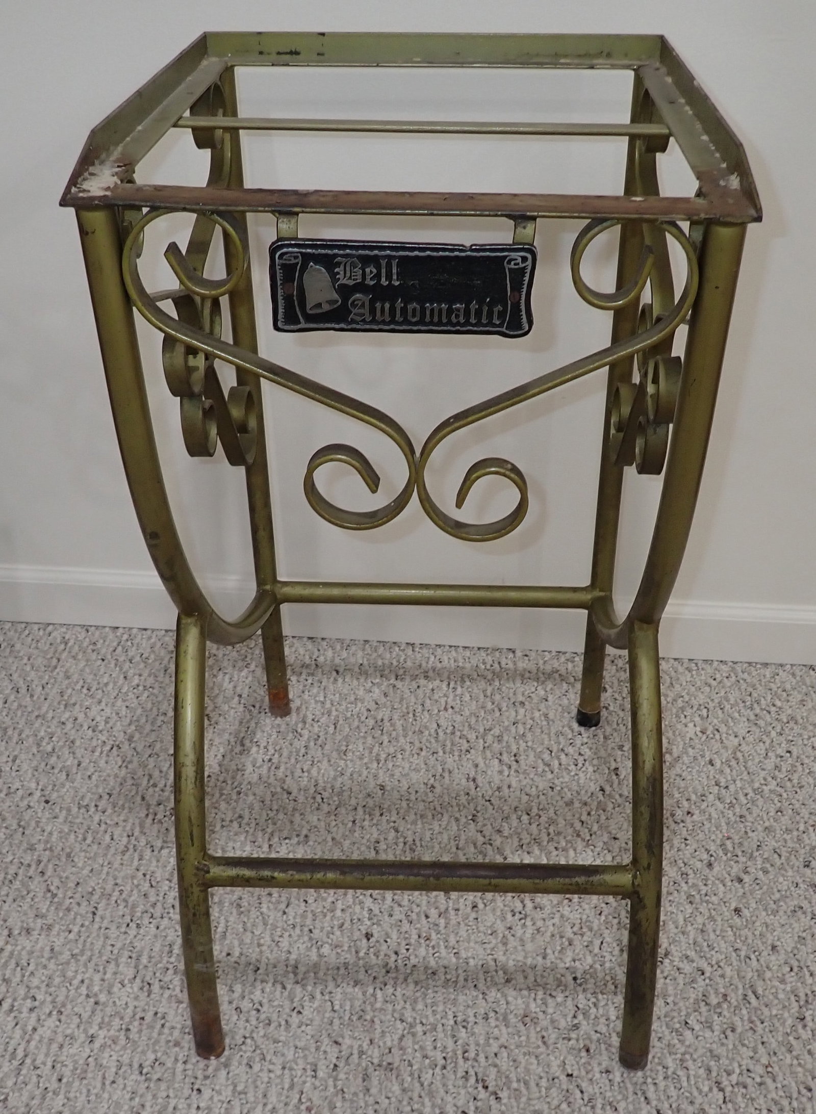 Bell Automatic Iron Stand in Green Paint: Apprx 16 1/2" x 19 1/2" x 30 1/2" tall. No in house shipping ! Buyer to remove from basement