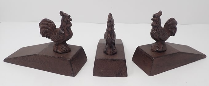 3 Cast Iron Rooster Doorstops