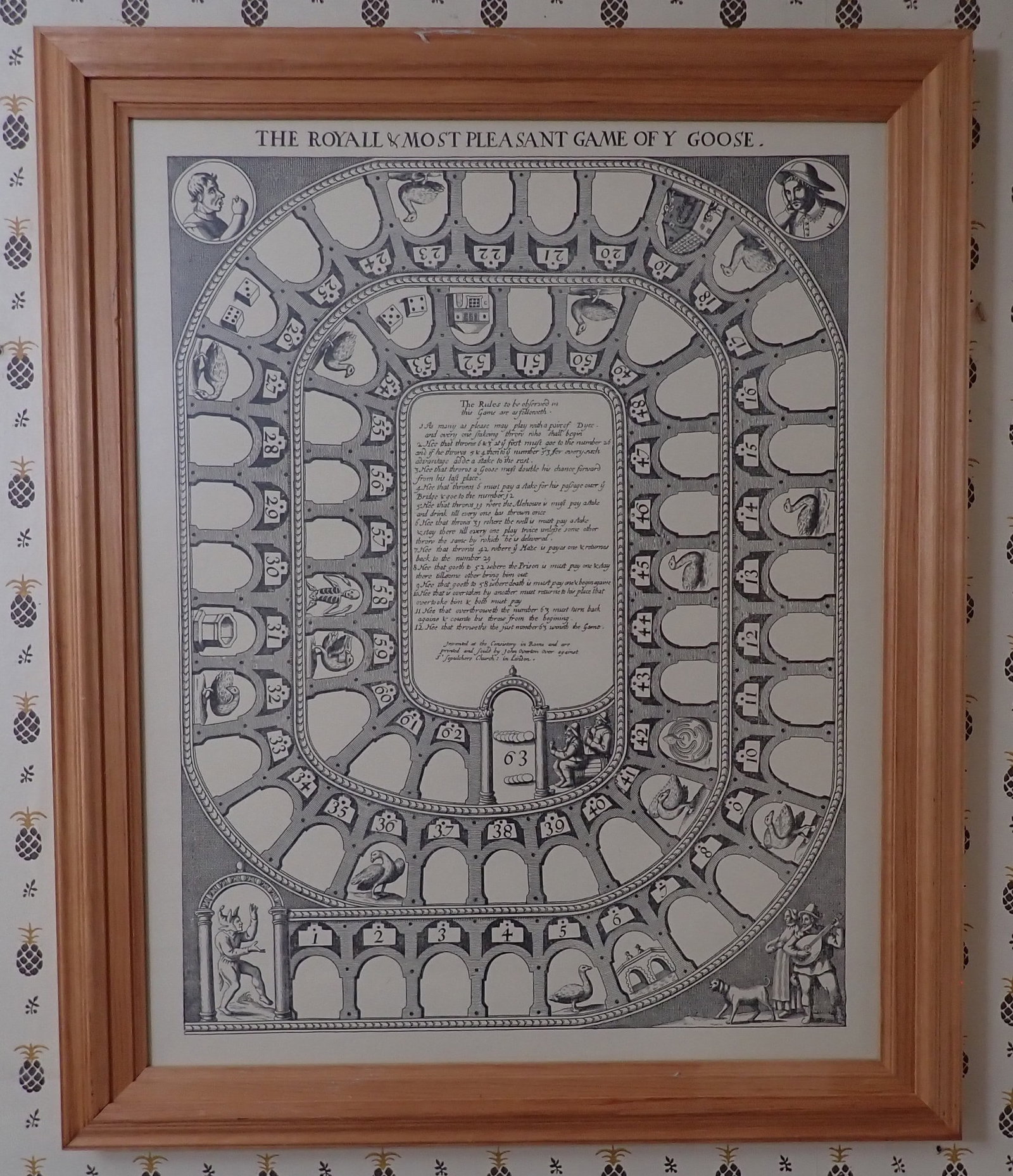The Royall & Most Pleasant Game of Y Goose: Framed print is approx 19 1/2" x 23 1/2". No in house shipping !