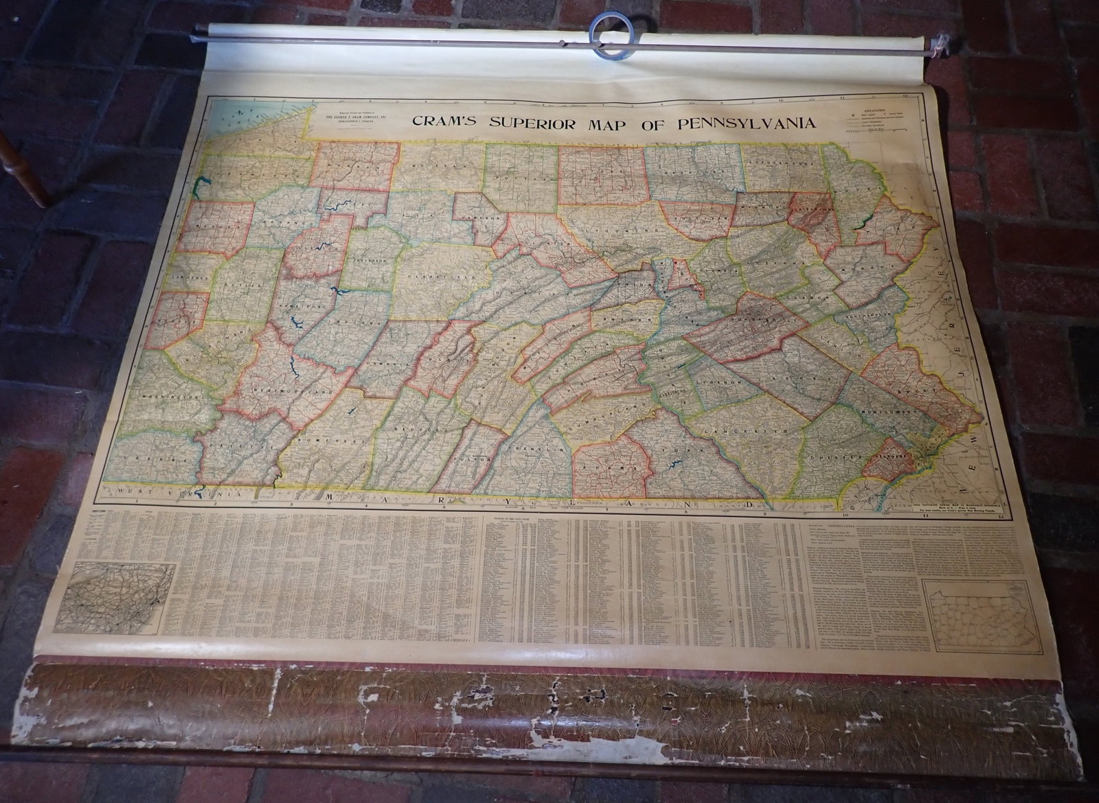 Crams 's Superior Map of Pennsylvania: Approx 64" x 55". Shipping available ($20 handling charge, plus postage)