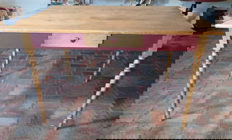 One Drawer Farm Table w/ Red Paint