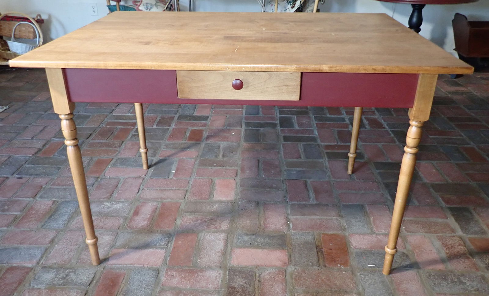 One Drawer Farm Table w/ Red Paint (1 of 6)