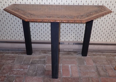 Carved Top Console Table w/ Black Legs