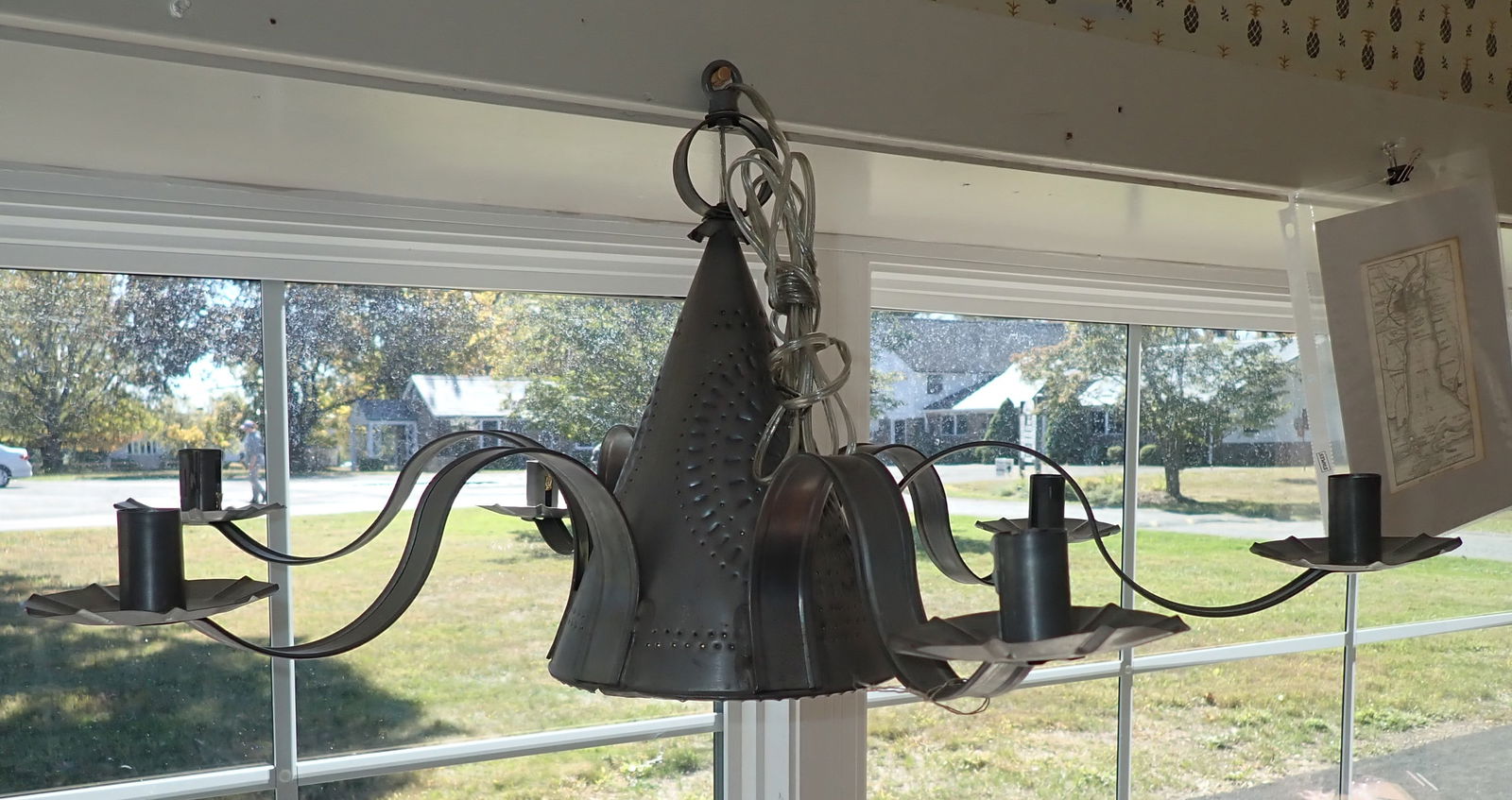 Pierced Tin Chandelier / Candle Lamp (1 of 4)